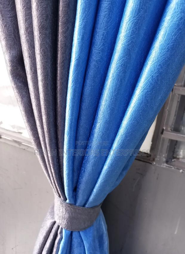 Polyester Grey and Sky Blue Curtains - main view