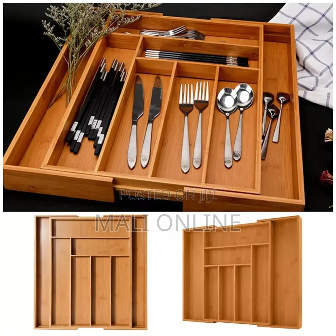 Big Bamboo Expandable Wooden Cutlery Drawer Organizer