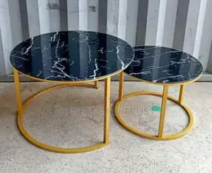 Coffee Table 2pc Set Black Marble MDF