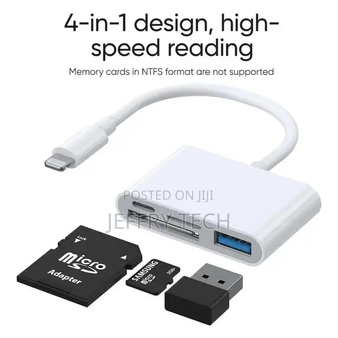 Lightning to USB OTG Card Reade 4 in 1 - White.