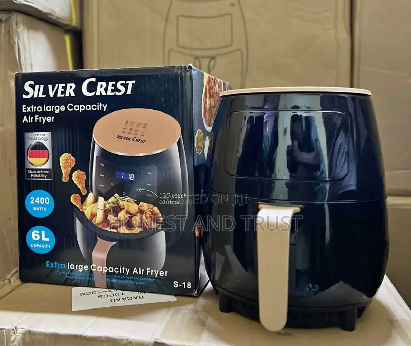 Black 6 Litres Electric Silver Crest Air Fryer 2400 Watts
