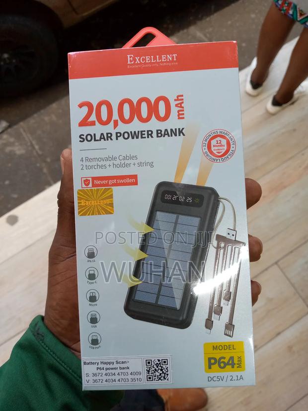 Excellent 20000mah Solar Rechargeable Power Bank With Torch