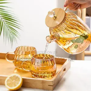 *1.8L Heat Resistant Amber Pumpkin Stripped Teapot*
