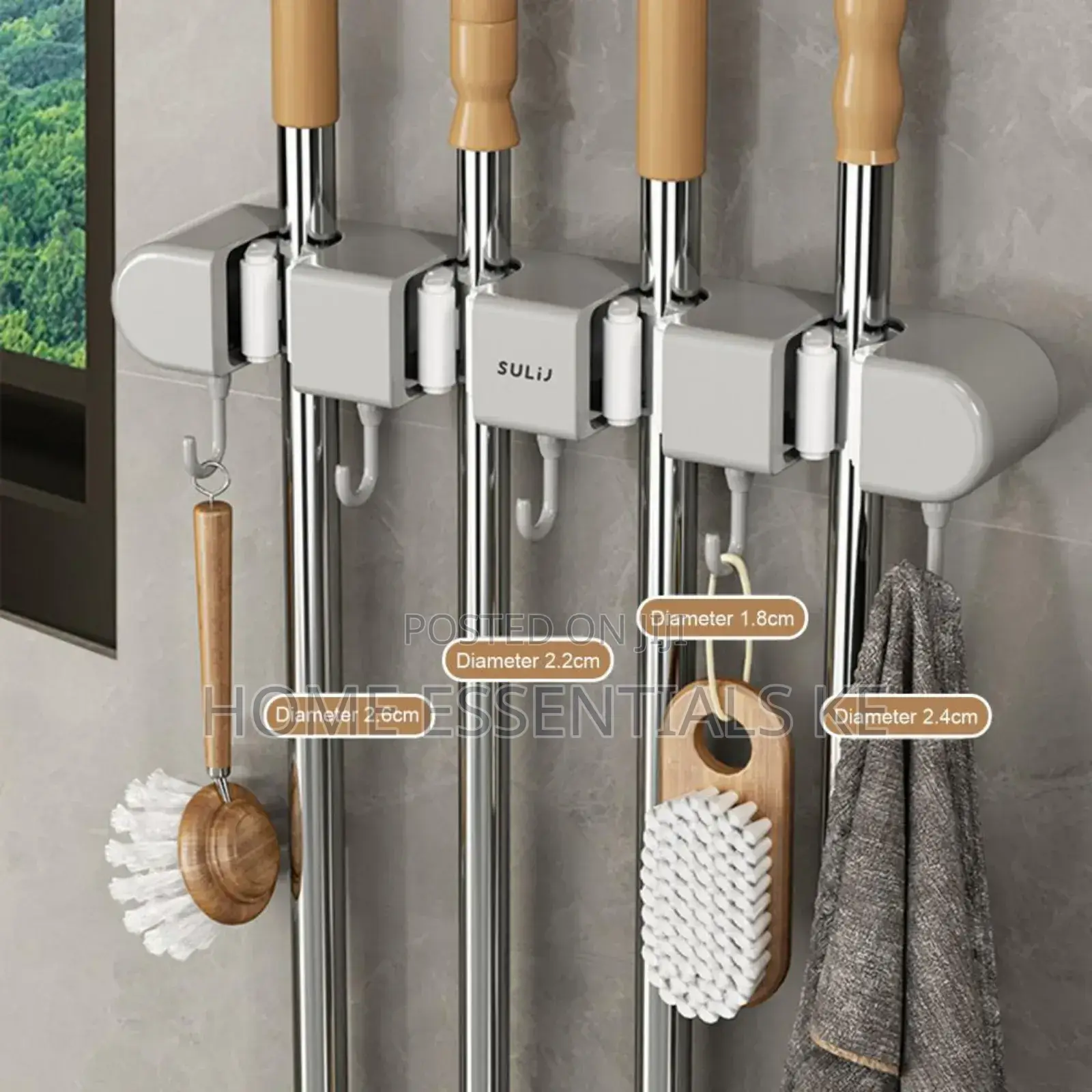 *Non Slip Wall Mounted Mop Holder* 5hooks