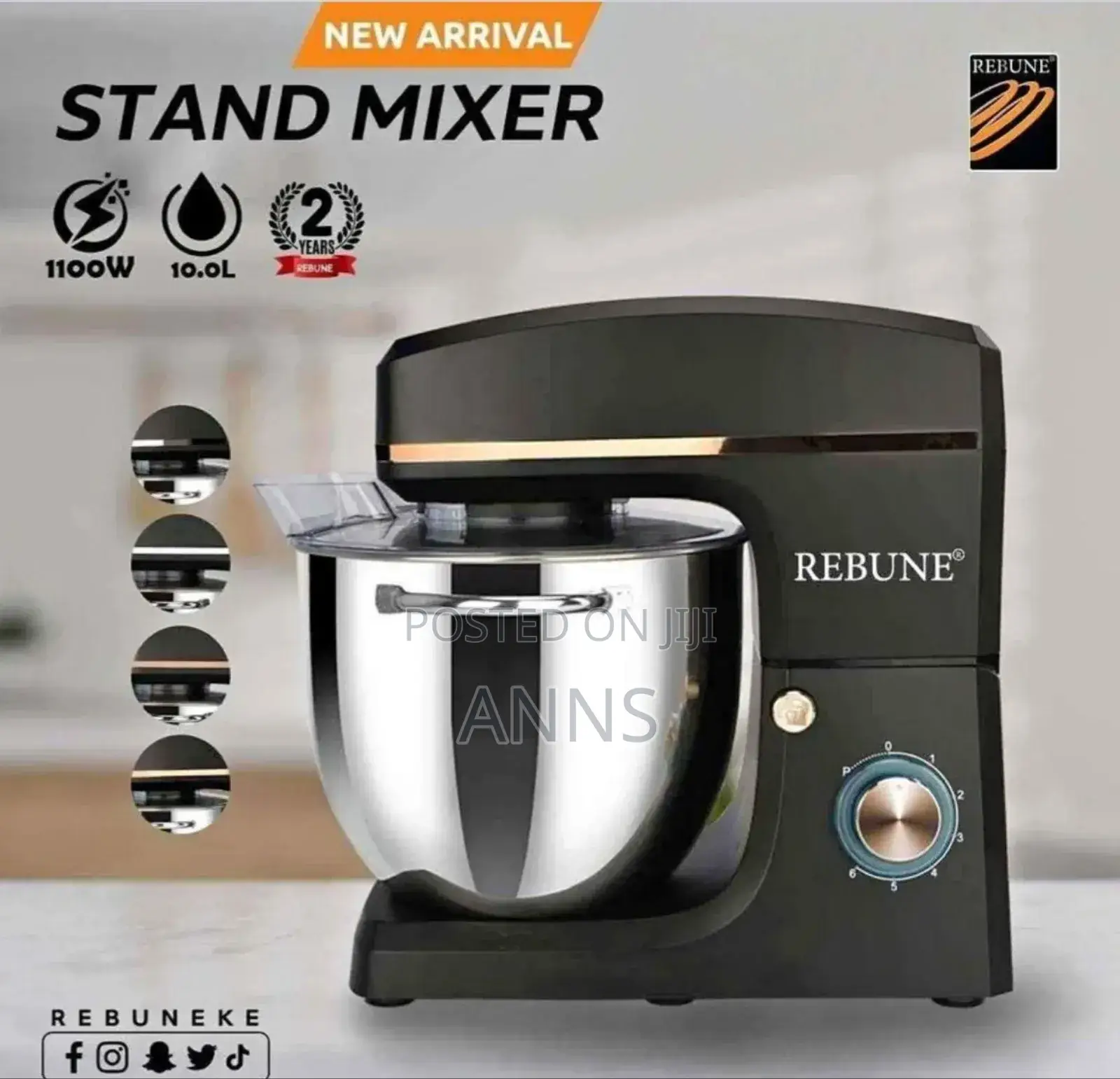 Rebune 10 Litres Stand Mixer- 2 Year Warranty