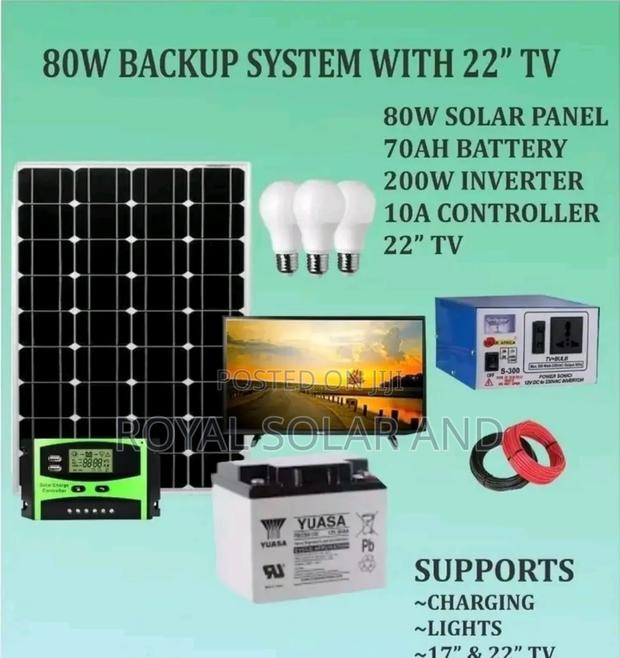 80w Solar Backup System With a 22 Inches Tv