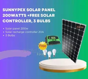 Sunnypex 200w Solar Panel + Free Charge Controller + 3 Bulbs