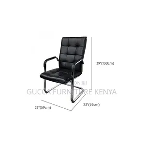 Office Chairs:Black High Back Leather Executive Waiting Seat
