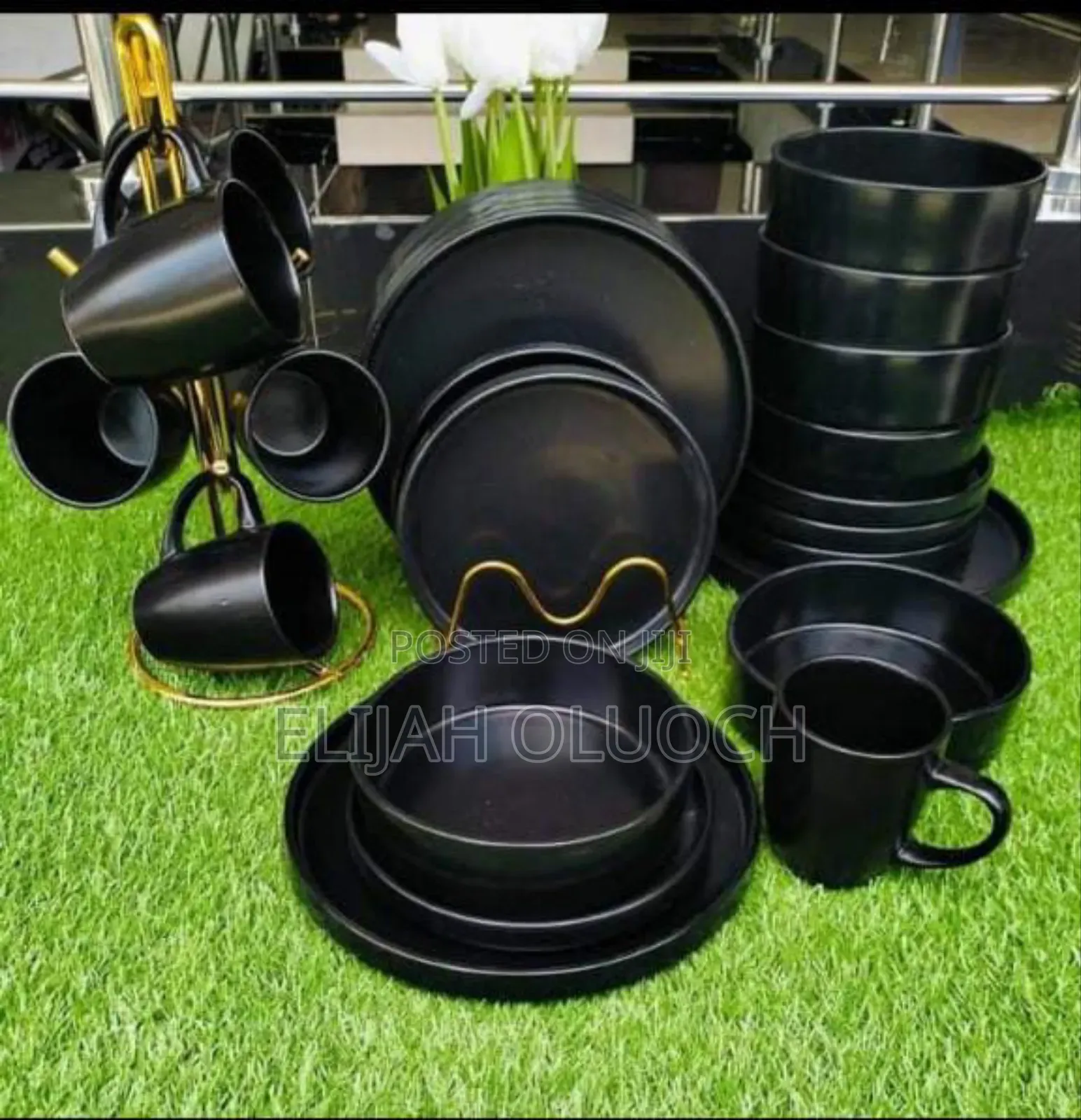 24pcs All Black Ceramic Dinner Set*