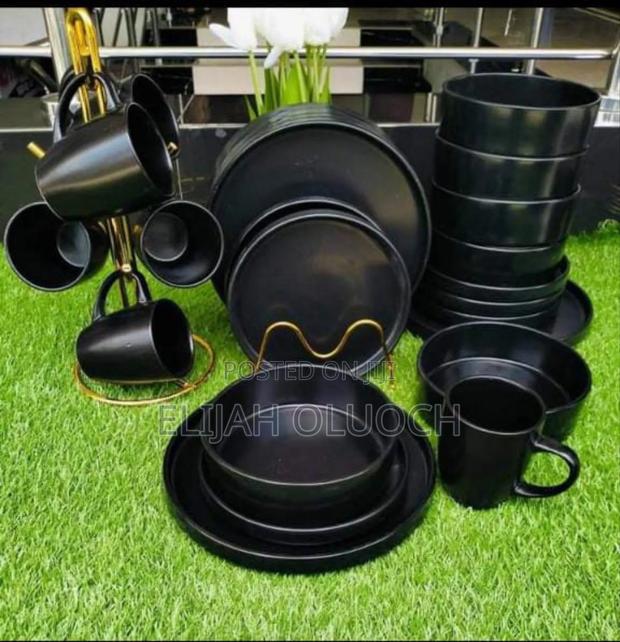 24pcs All Black Ceramic Dinner Set* - thumbnail 2