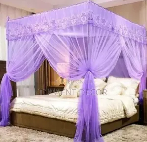 4 Stand Purple Mosquito King and Queen Size Bed Net