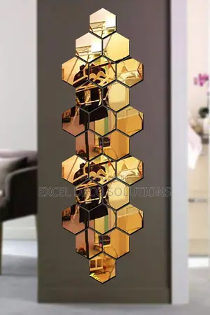 12 PCS Gold Hexagon Removable Wall Mirrors