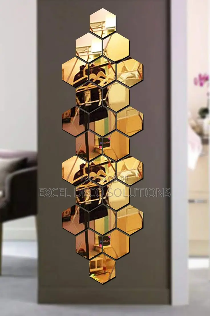 12 PCS Gold Hexagon Removable Wall Mirrors