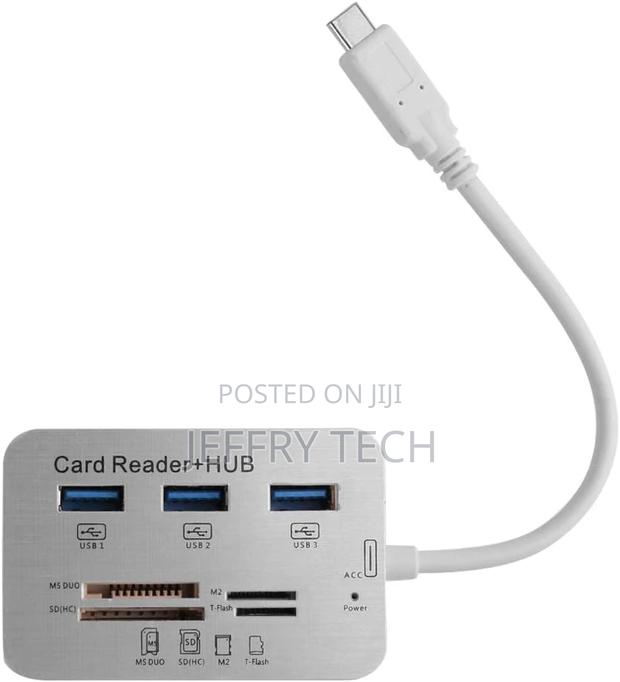 7 in 1 Type C Adapter SD Card Reader, 3 USB Port Hub for Cha