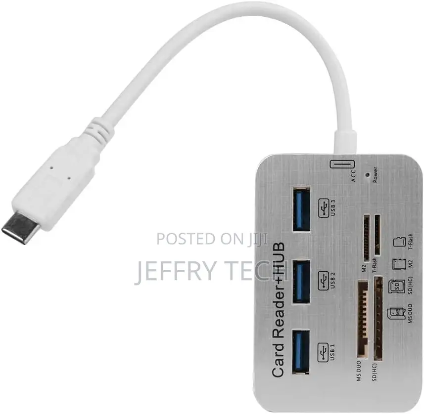 7 in 1 Type C Adapter SD Card Reader, 3 USB Port Hub for Cha
