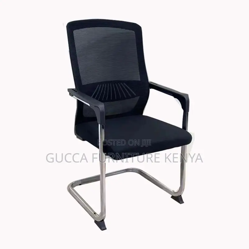 Office Chairs: Mesh Black Fixed Chrome Waiting Chair