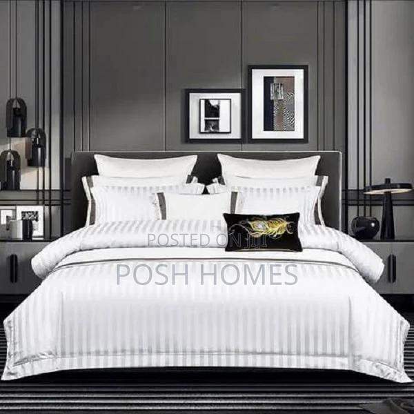 Luxury White Satin Striped Duvet Cover Set