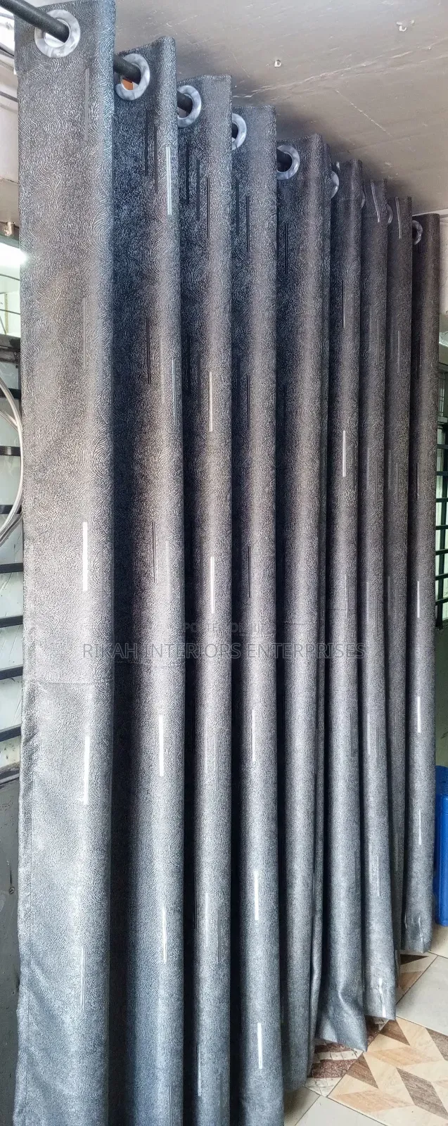 Grey Curtain With Silver Lines