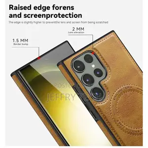 Samsung Galaxy S24 Ultra Brown Magnetic Soft PU Leather Case
