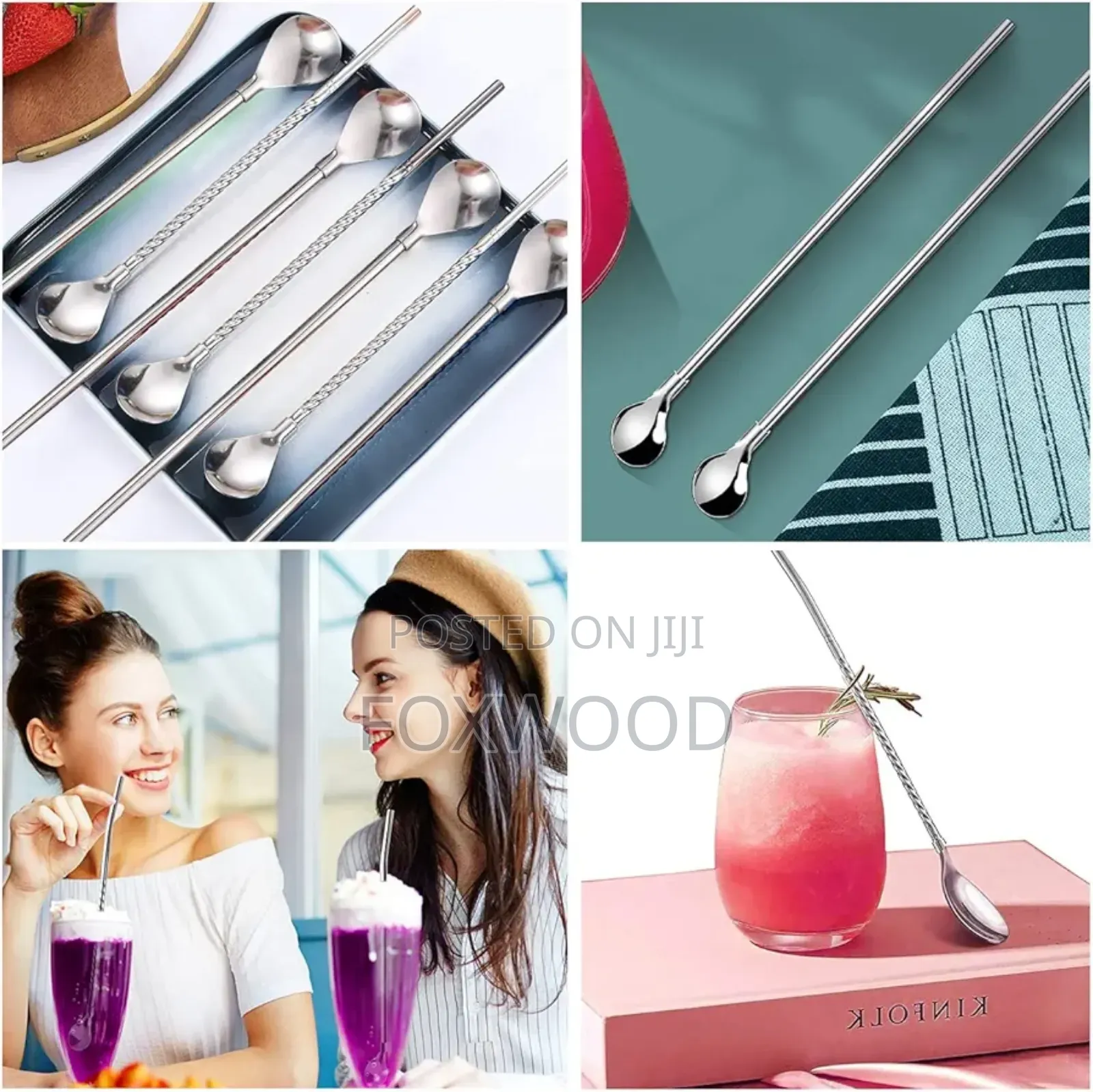6 PCS Reusable Straw Spoons With Cleaning Brush