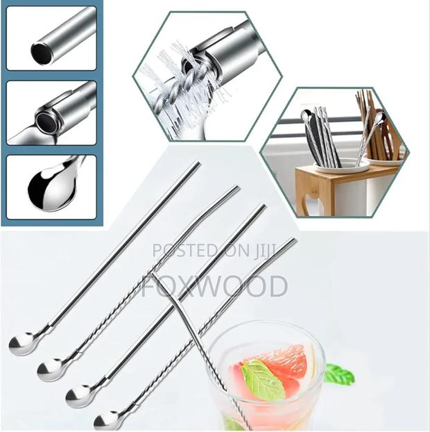 6 PCS Reusable Straw Spoons With Cleaning Brush - thumbnail 4