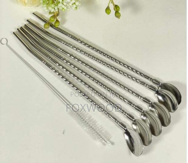 6 PCS Reusable Straw Spoons With Cleaning Brush