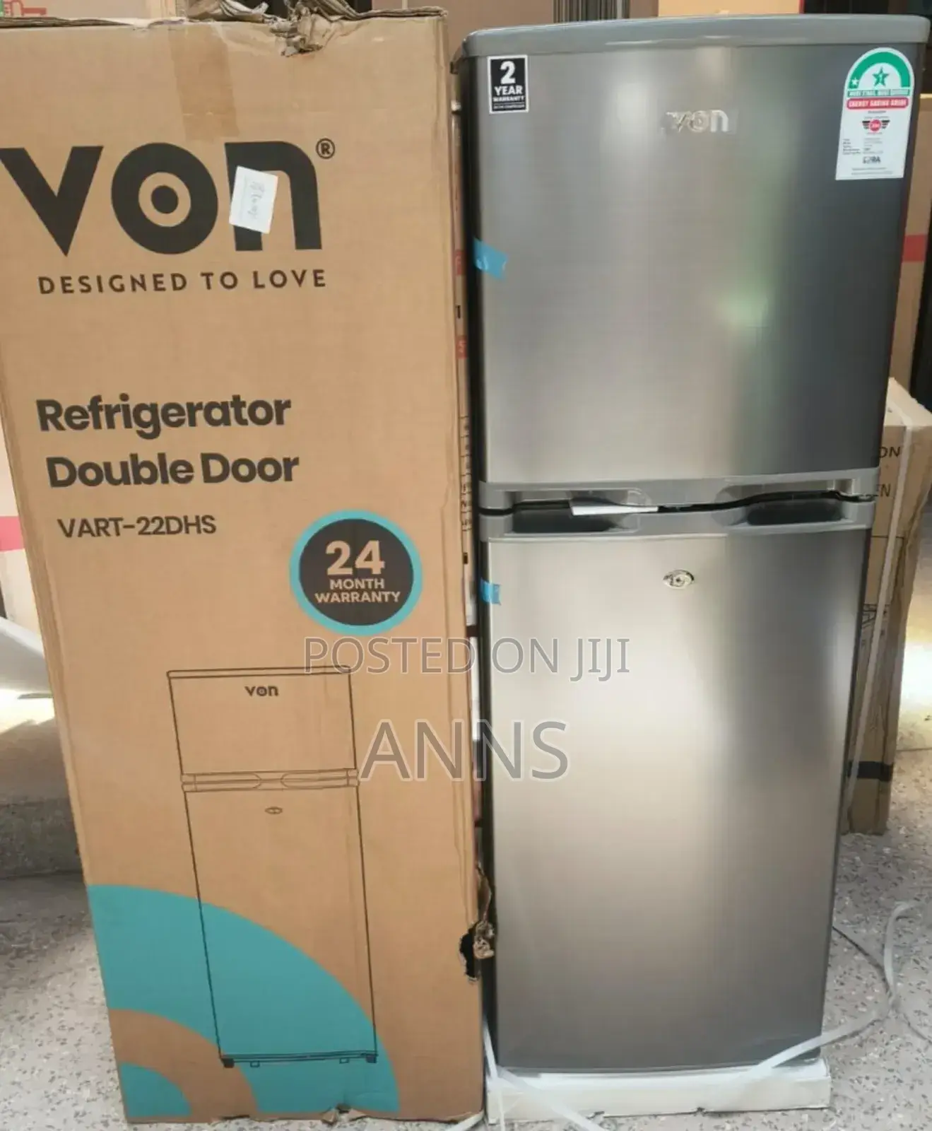 Von VART-138DHS 138 Litres 2 Door Fridge- Grey