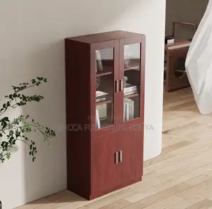 Cabinets:2-Glass Door Mahogany Lockable Office Cabinet