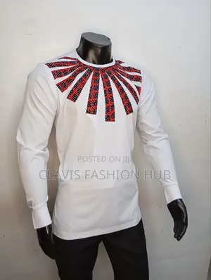 White Designer Shirt With Ankara Print