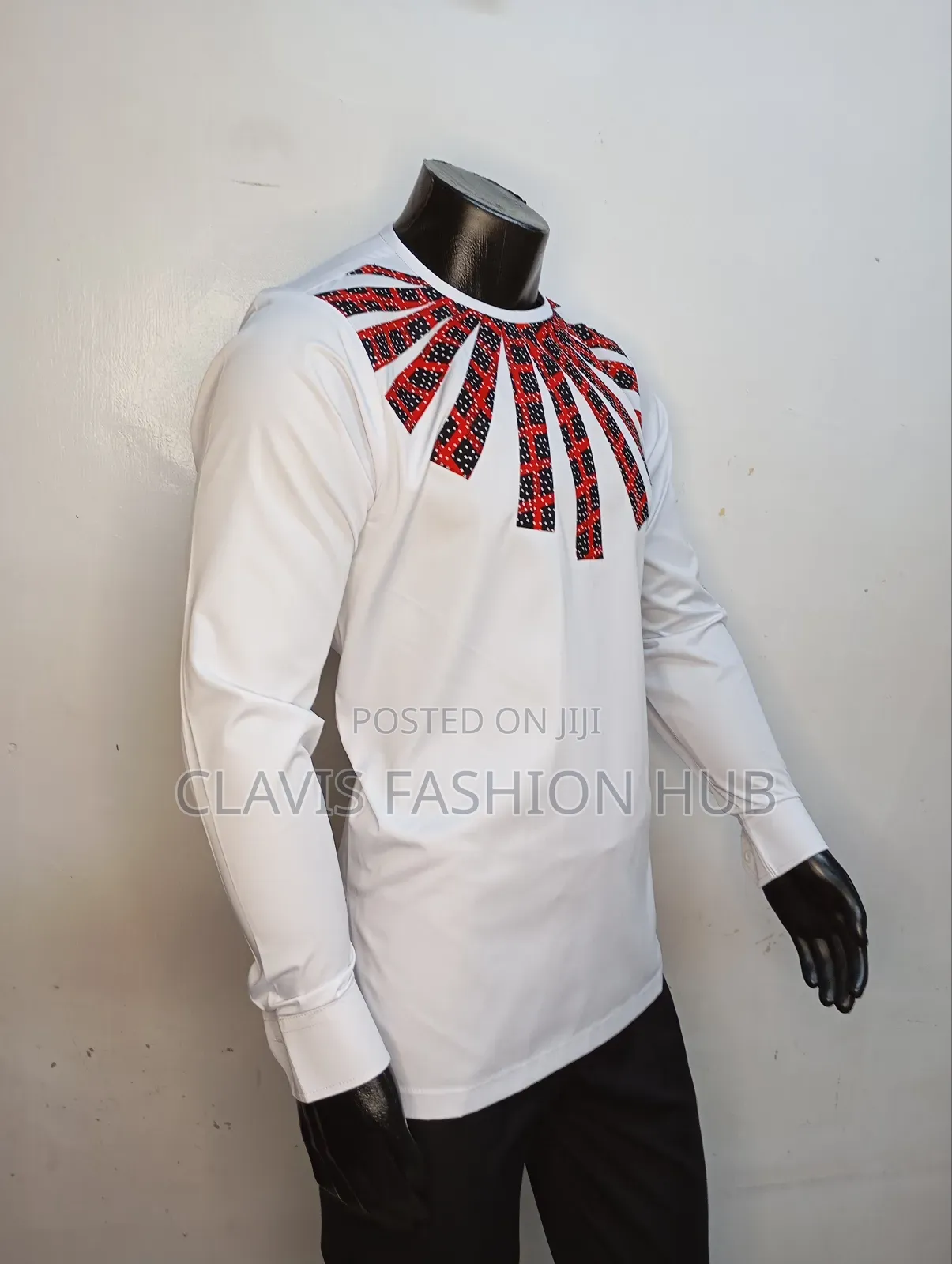 White Designer Shirt With Ankara Print