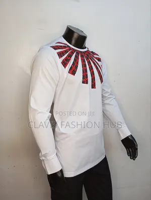 White Designer Shirt With Ankara Print