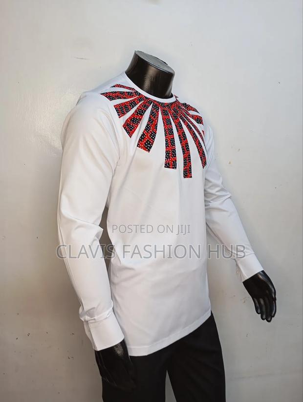 White Designer Shirt With Ankara Print - thumbnail 3
