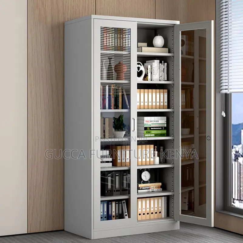 Cabinets:2-Wide Glass Door Steel Storage Cabinet With Lock