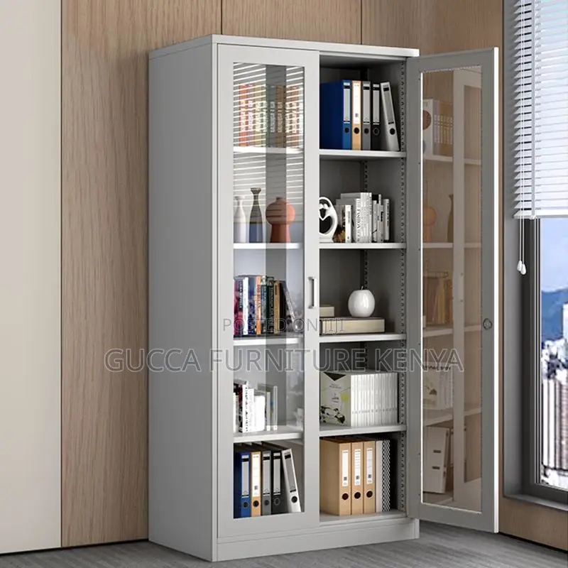 Cabinets:2-Wide Glass Door Steel Storage Cabinet With Lock