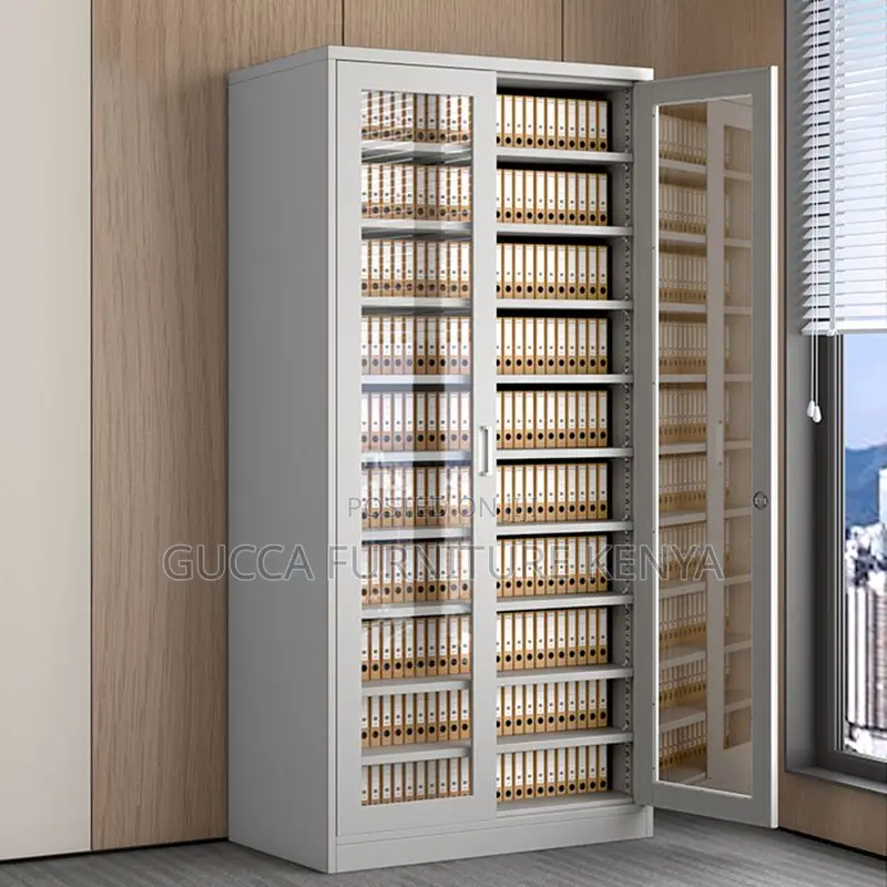 Cabinets:2-Wide Glass Door Steel Storage Cabinet With Lock