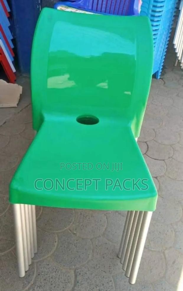 Saf Green Armless Plastic Chair With Metal Tubing Legs