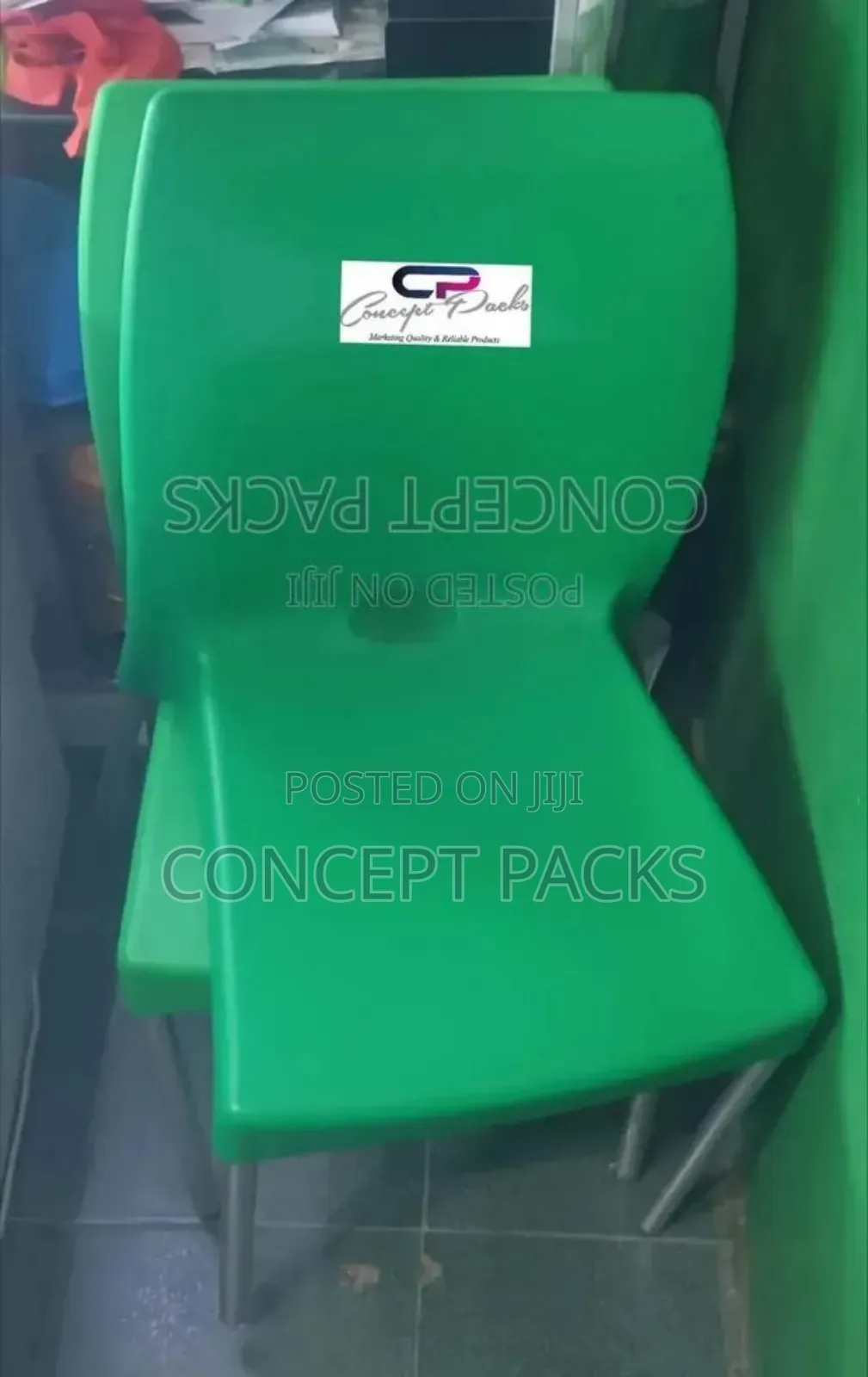 Saf Green Armless Plastic Chair With Metal Tubing Legs