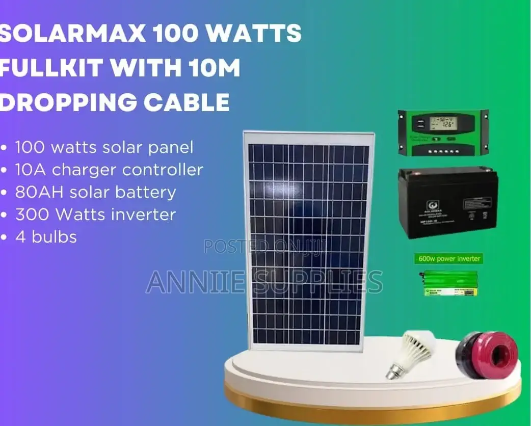 Solar 100 Watts Fullkit With Dropping Cables