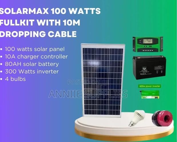Solar 100 Watts Fullkit With Dropping Cables - main view