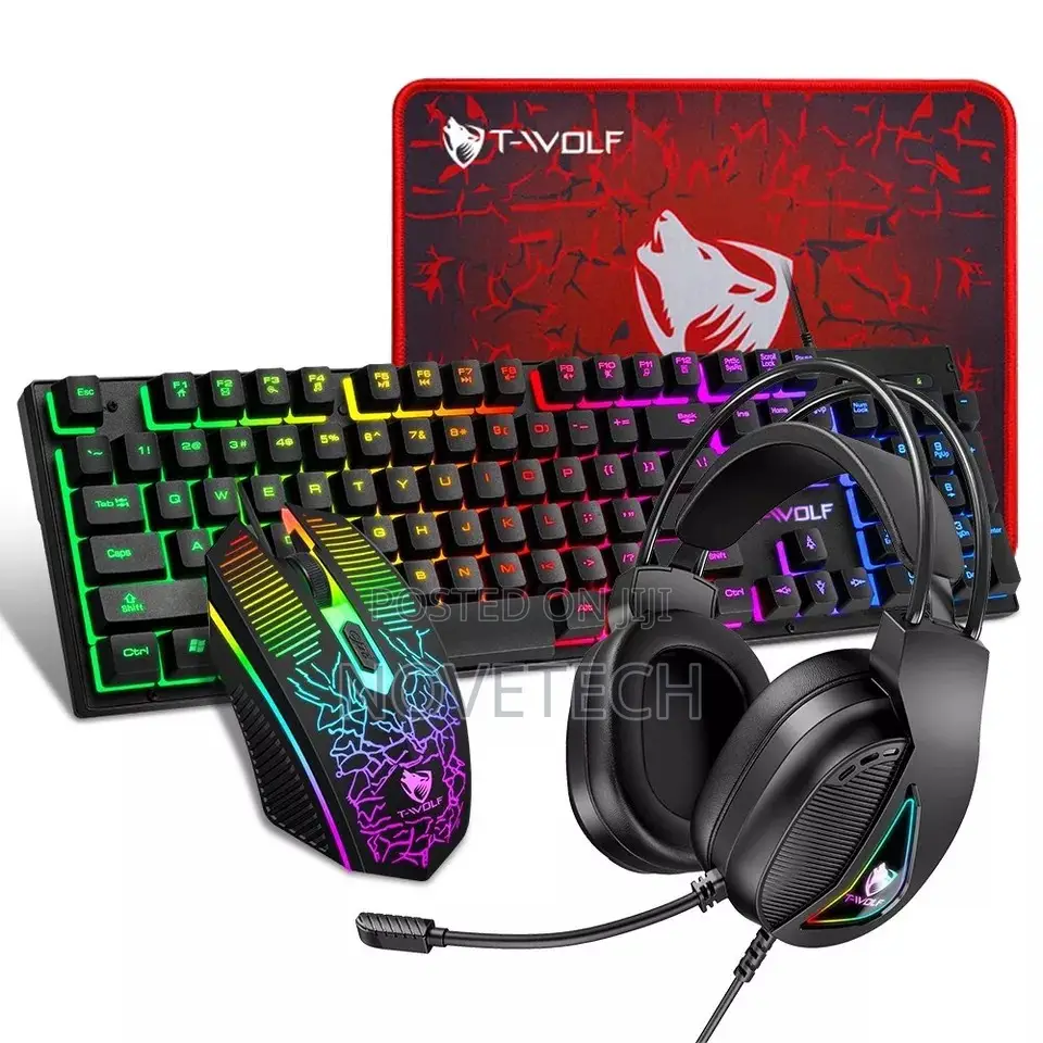 T-Wolf RGB PC Gaming Keyboard Mouse Headset Set 4IN1 Gamer