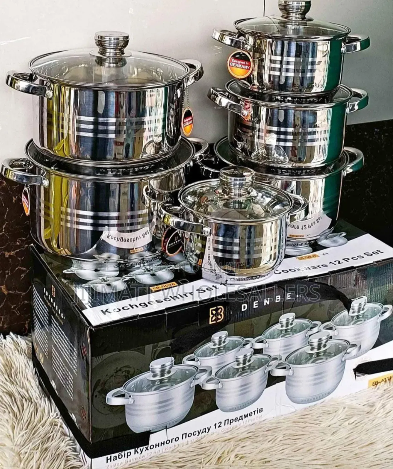 12 Pieces Stainless Edenburg Cookware Set With Glass Lid