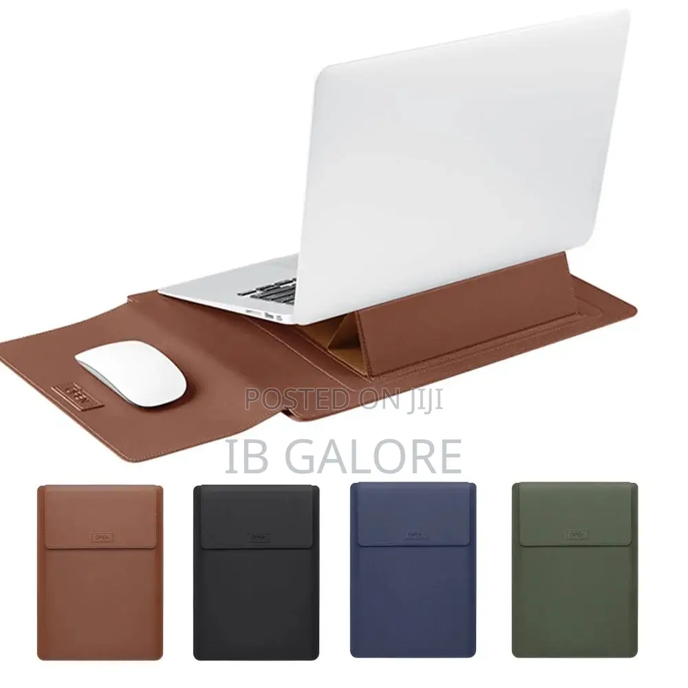 Leather Laptop Sleeve, Waterproof, Foldable Stand Mouse Pad