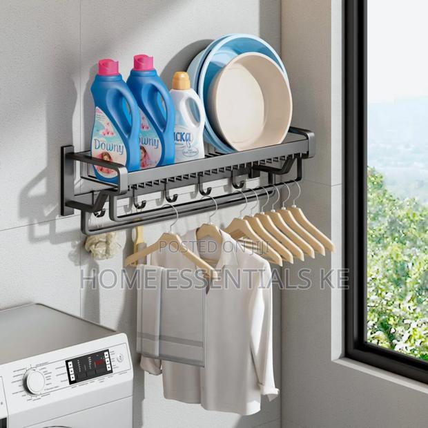 *Bathroom Wall Mounted Towel Rack With Hooks 60cm Long - thumbnail 6
