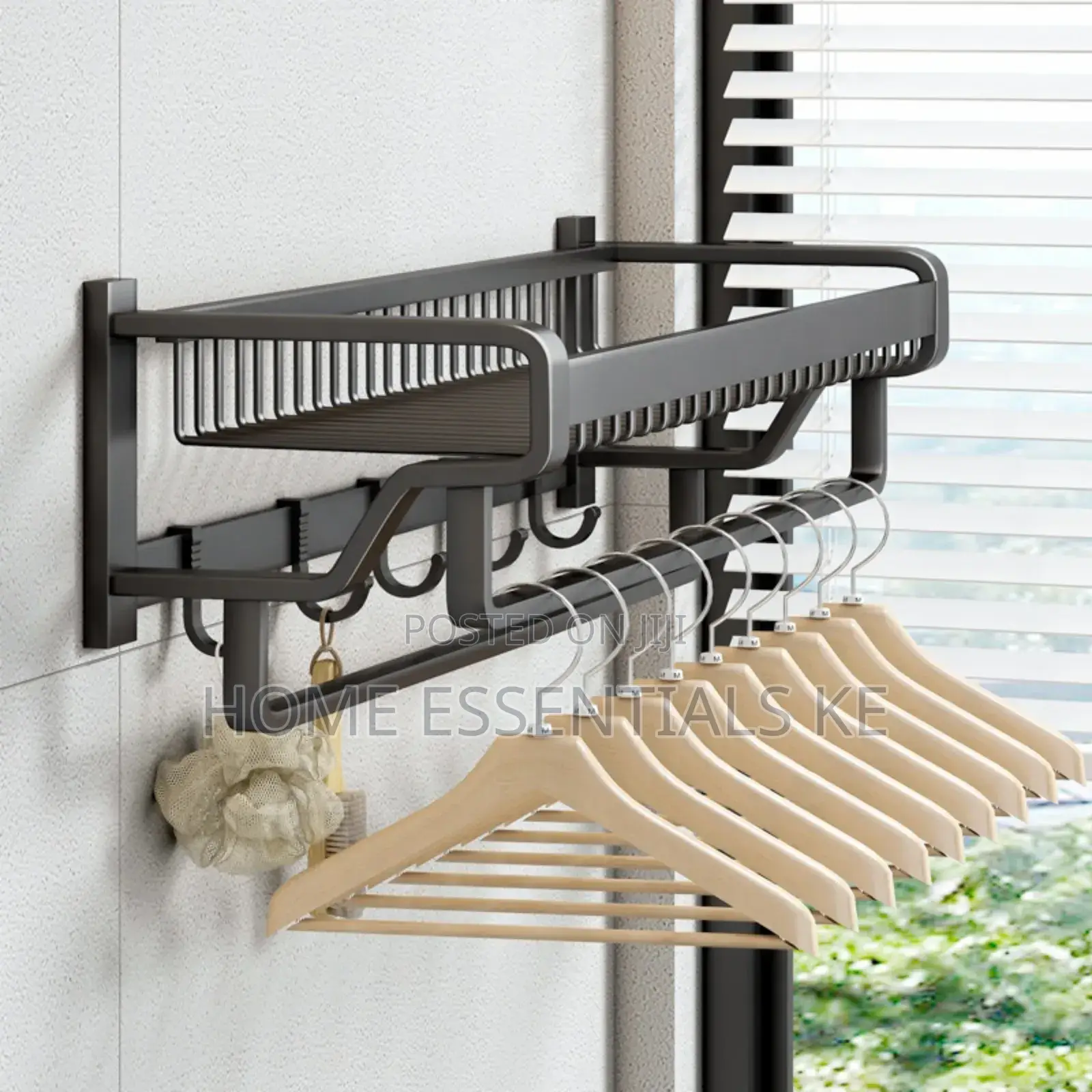 *Bathroom Wall Mounted Towel Rack With Hooks 60cm Long