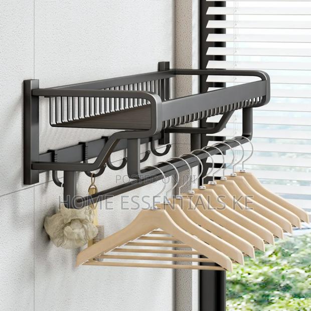 *Bathroom Wall Mounted Towel Rack With Hooks 60cm Long - thumbnail 7