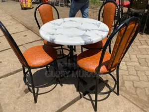Brown White Dining Table and Chairs