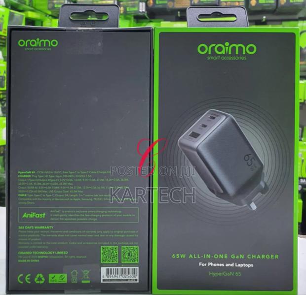 Oraimo Hypergan 65 65W All in One Gan Phone Laptop Charger