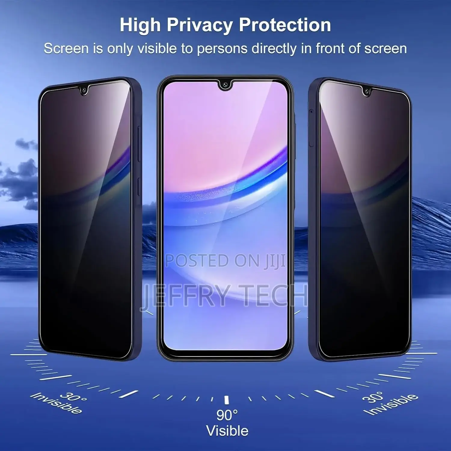 Privacy Full Glass Screen Protector for Samsung A15 - Black