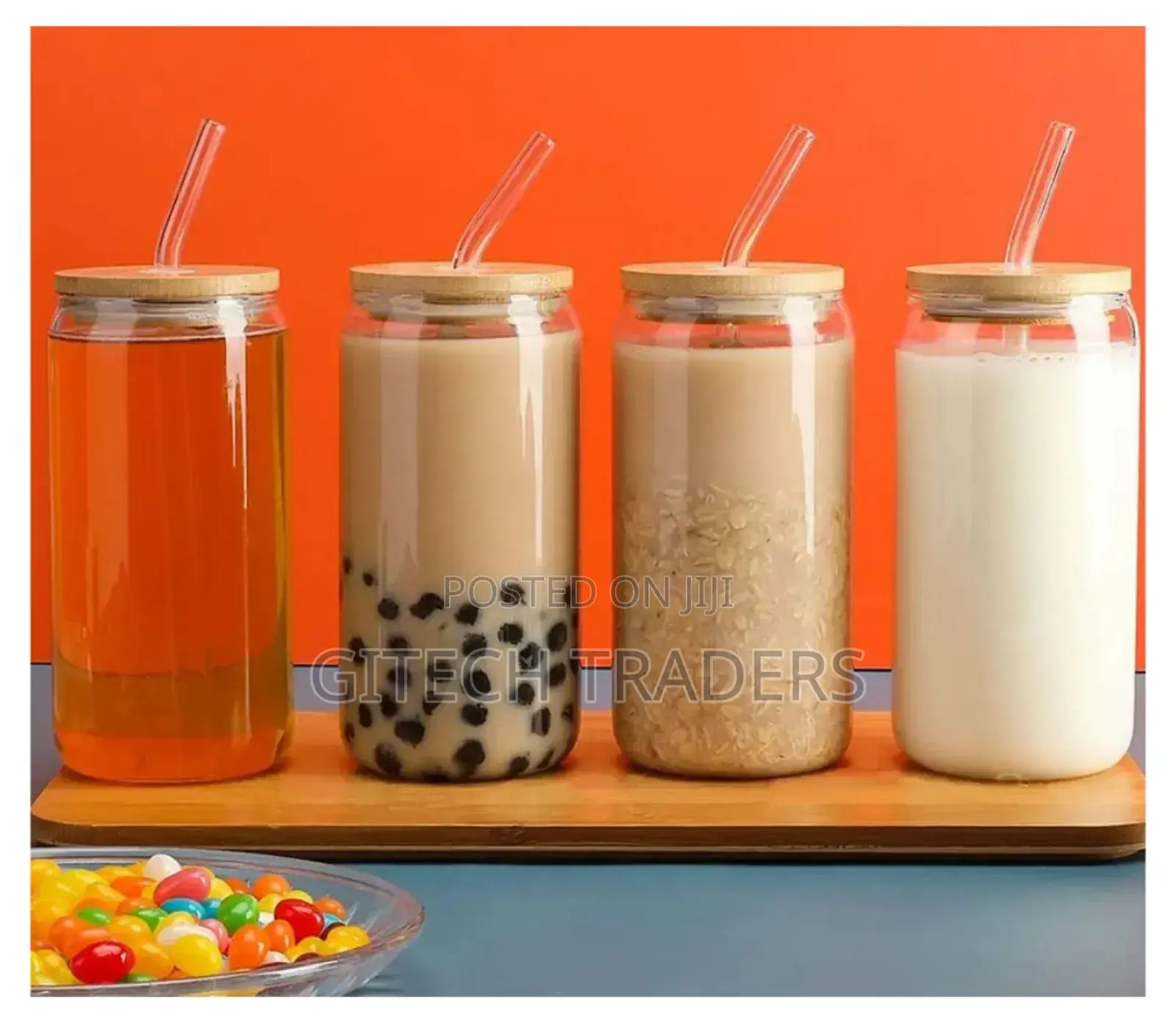 *500ml Glass Cup With Lid and W Transparent Bubble Tea Cup
