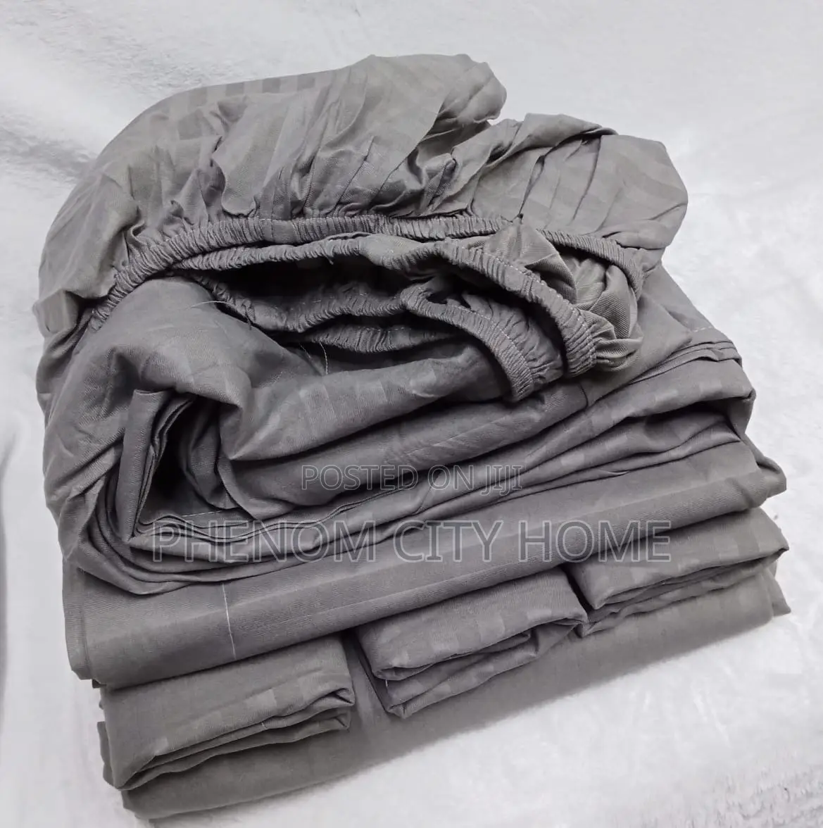 Plain Stripped Fitted Cotton Bedsheet Set